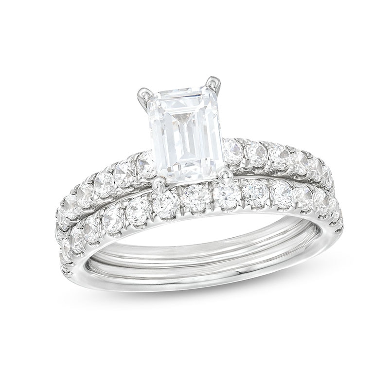 Previously Owned - 2.00 CT. T.W. Certified Emerald-Cut Lab-Grown Diamond Bridal Set in 14K White Gold (F/VS2)
