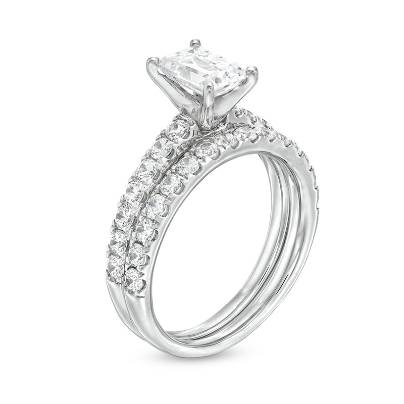 Previously Owned - 2.00 CT. T.W. Certified Emerald-Cut Lab-Grown Diamond Bridal Set in 14K White Gold (F/VS2)