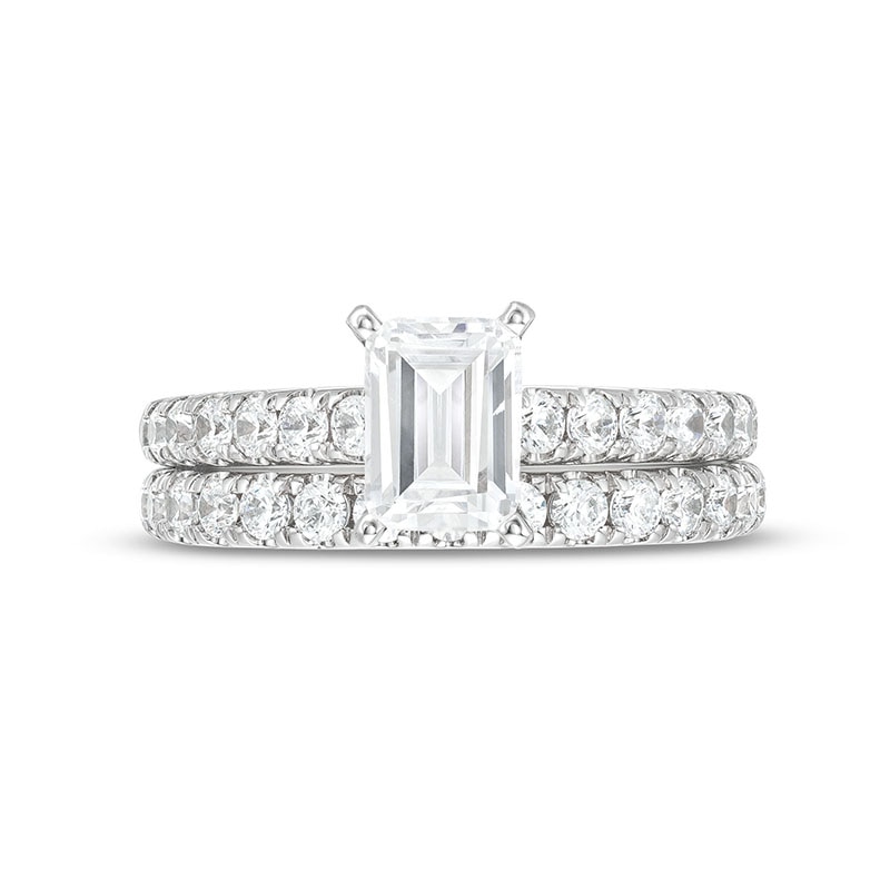 Previously Owned - 2.00 CT. T.W. Certified Emerald-Cut Lab-Grown Diamond Bridal Set in 14K White Gold (F/VS2)