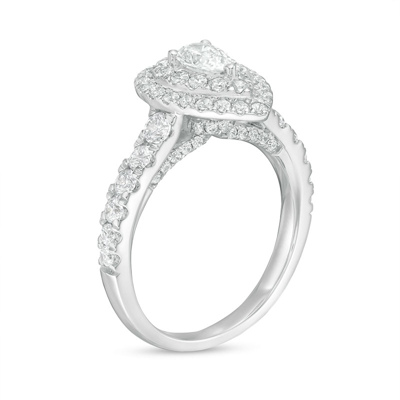 Previously Owned - 1.50 CT. T.W. Pear-Shaped Certified Lab-Grown Diamond Double Frame Engagement Ring in 14K White Gold (F/SI2)