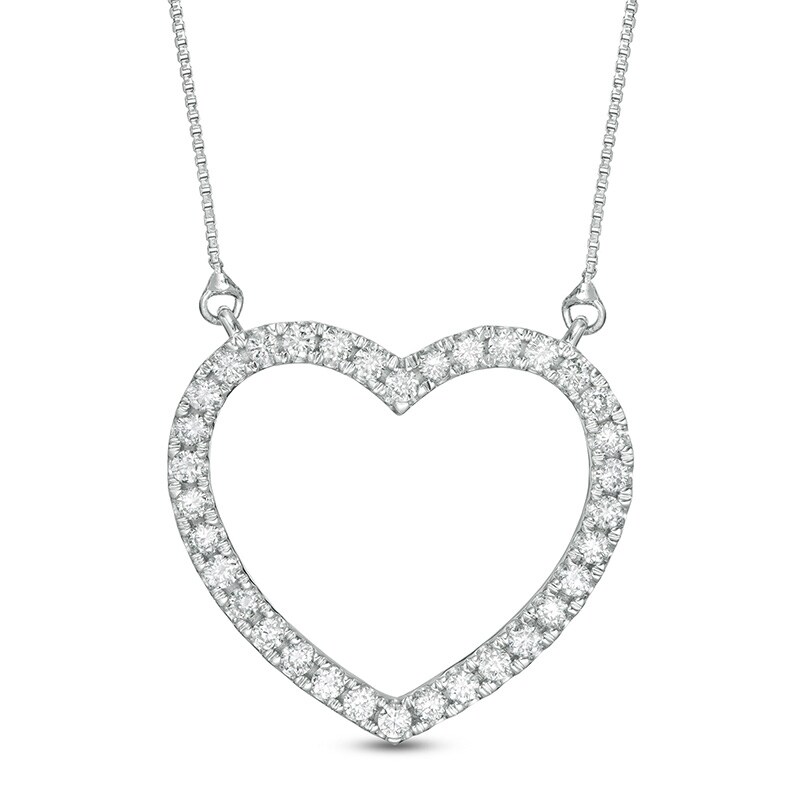 Previously Owned - 0.45 CT. T.W. Certified Lab-Grown Diamond Heart Outline Necklace in 14K White Gold (F/SI2)