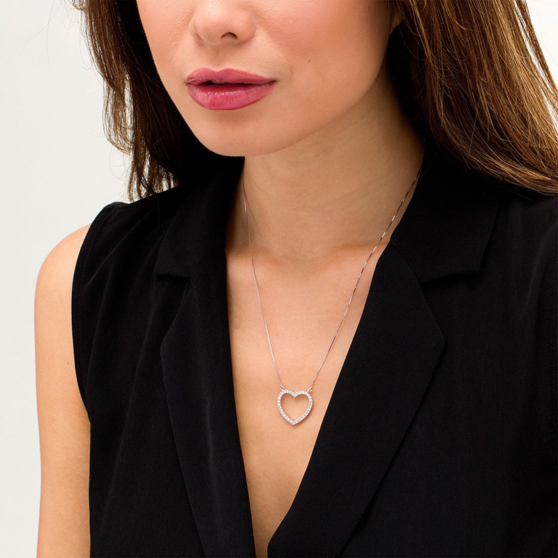 Previously Owned - 0.45 CT. T.W. Certified Lab-Grown Diamond Heart Outline Necklace in 14K White Gold (F/SI2)