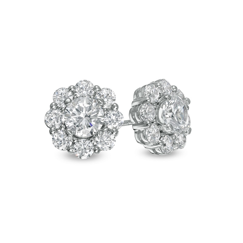 Previously Owned - 3.00 CT. T.W. Diamond Flower Frame Stud Earrings in 10K White Gold