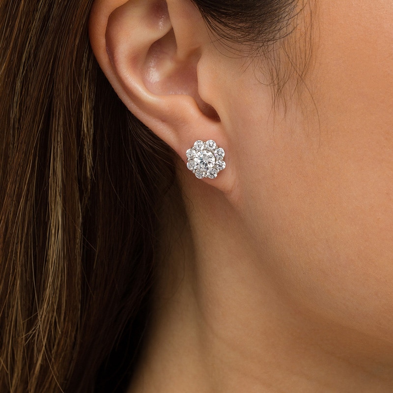 Previously Owned - 3.00 CT. T.W. Diamond Flower Frame Stud Earrings in 10K White Gold