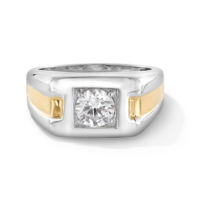 Previously Owned - 1.00 CT. Certified Lab-Grown Diamond Solitaire Signet Ring in Sterling Silver and 14K Gold Plate (F/SI2)