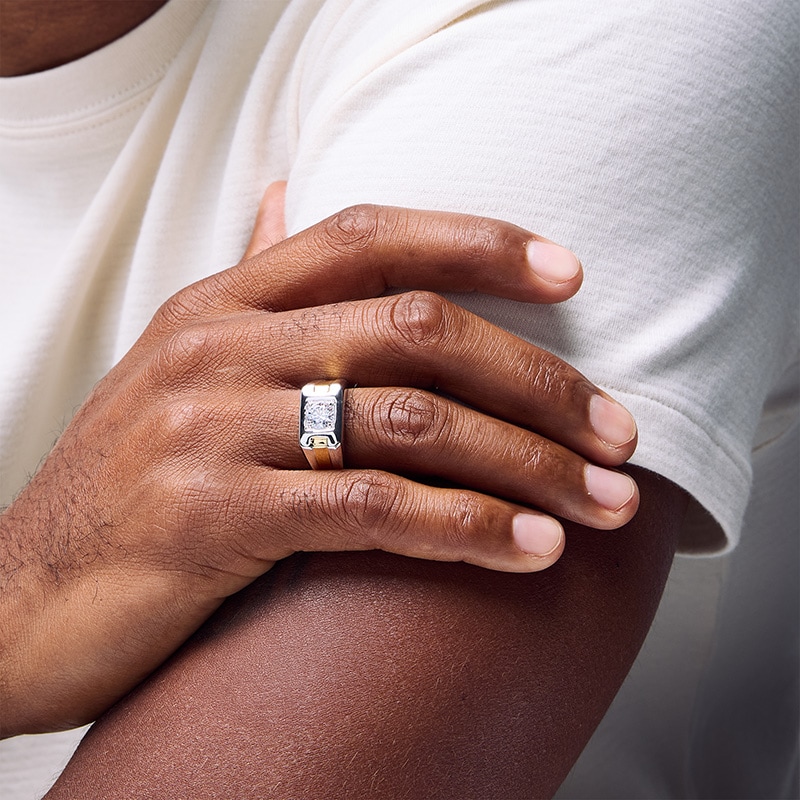 Previously Owned - 1.00 CT. Certified Lab-Grown Diamond Solitaire Signet Ring in Sterling Silver and 14K Gold Plate (F/SI2)