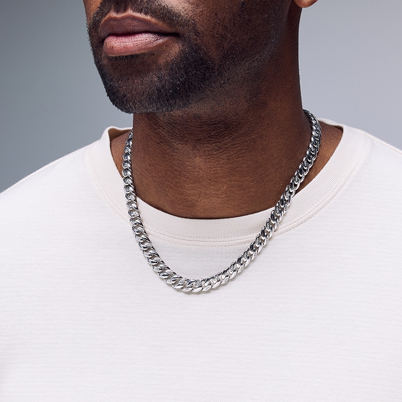 Previously Owned - 1.00 CT. T.W. Certified Lab-Grown Diamond Cuban Curb Chain Necklace in Solid Sterling Silver (F/SI2) - 20"