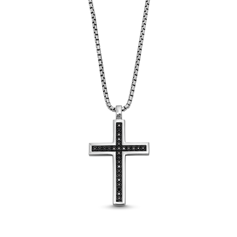 Previously Owned - Vera Wang Men 0.95 CT. T.W. Black Diamond Cross Pendant in Sterling Silver and Black Ruthenium - 22"