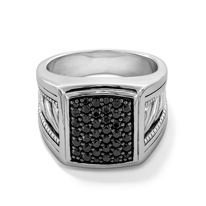 Previously Owned - Black Sapphire Antique-Finish Vintage-Style Cushion Ring in Sterling Silver