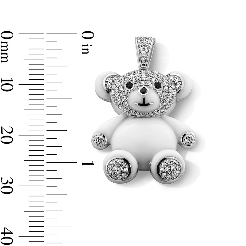 Previously Owned - 0.50 CT. T.W. Black and White Diamond Ceramic Teddy Bear Necklace Charm in Sterling Silver