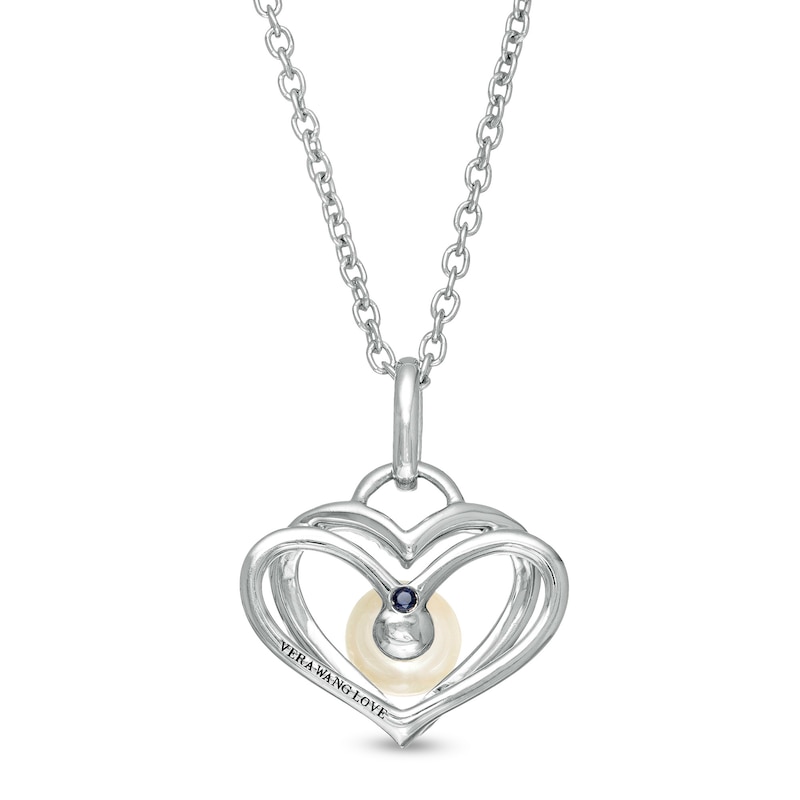 Previously Owned - The Kindred Heart from Vera Wang Love Collection Freshwater Cultured Pearl and Diamond Pendant in Sterling Silver-19"