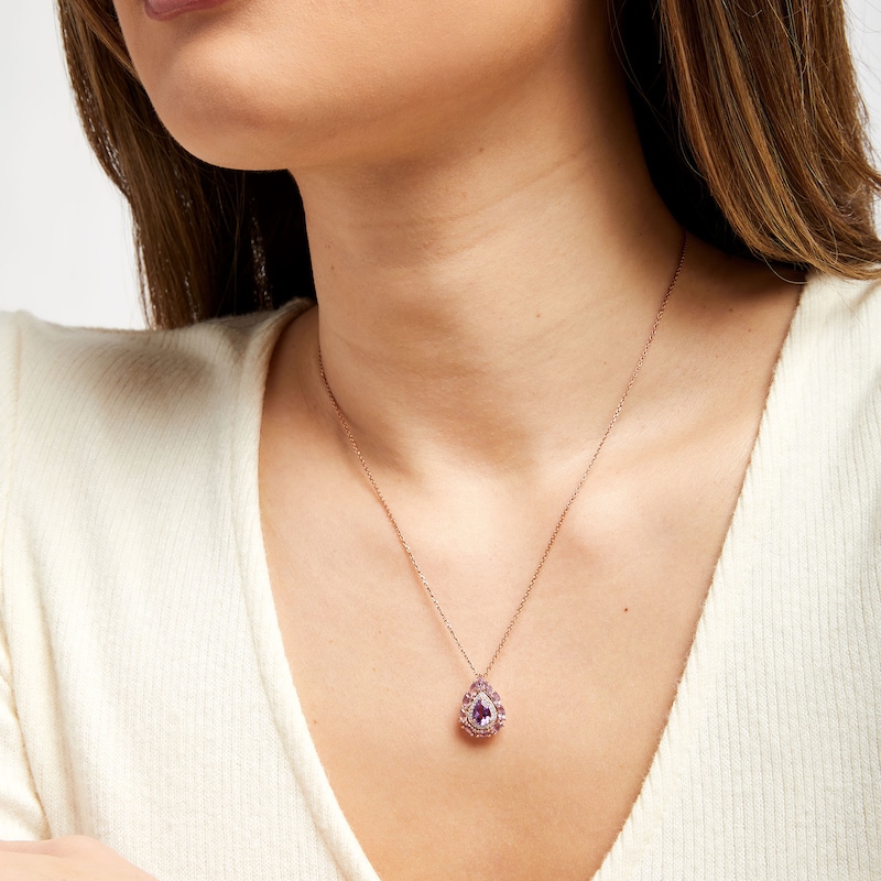 Previously Owned - Pear-Shaped Amethyst and Diamond Accent Double Frame Pendant in Sterling Silver