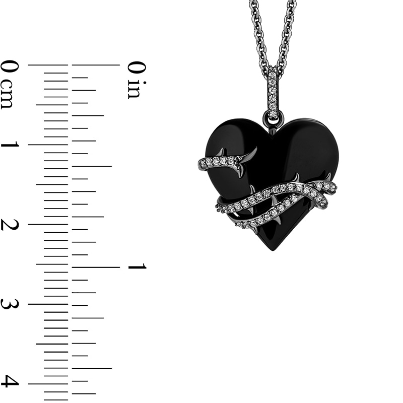 Previously Owned - Enchanted Disney Villains Maleficent Black Onyx and 0.0115 CT. T.W. Diamond Heart Pendant in Sterling Silver - 19"
