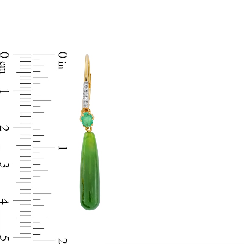 Previously Owned - Jade and Emerald with 0.05 CT. T.W. Diamond Teardrop Earrings in 18K Gold