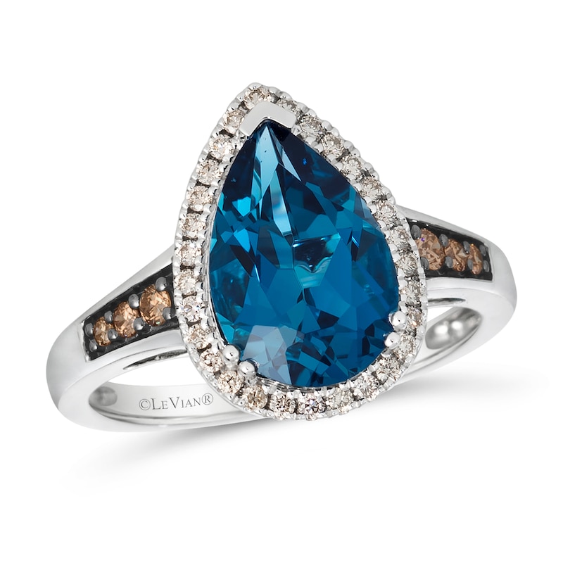Previously Owned - Le Vian® Pear-Shaped Deep Sea Blue Topaz™ and 0.26 CT. T.W. Diamond Frame Ring in 14K Vanilla Gold®