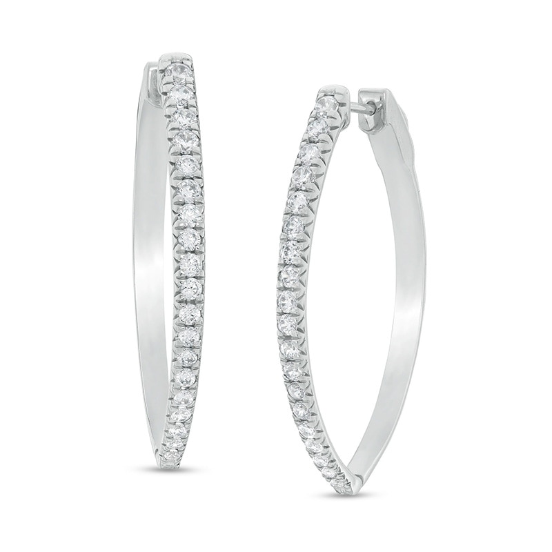Previously Owned - 1.50 CT. T.W. Diamond Hoop Earrings in 10K White Gold