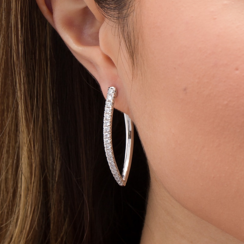 Previously Owned - 1.50 CT. T.W. Diamond Hoop Earrings in 10K White Gold