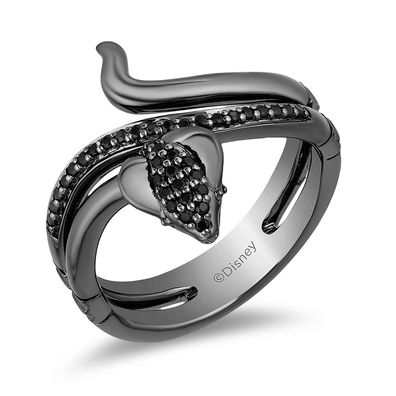 Previously Owned - Enchanted Disney Villains Jafar 0.20 CT. T.W. Black Diamond Snake Ring in Sterling Silver with Black Rhodium - Size 7