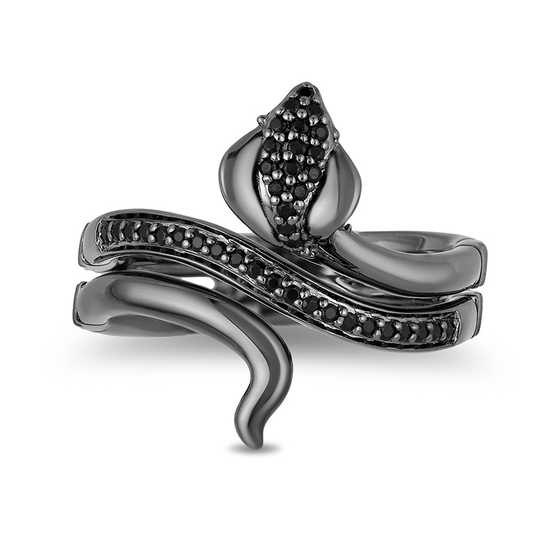 Previously Owned - Enchanted Disney Villains Jafar 0.20 CT. T.W. Black Diamond Snake Ring in Sterling Silver with Black Rhodium - Size 7