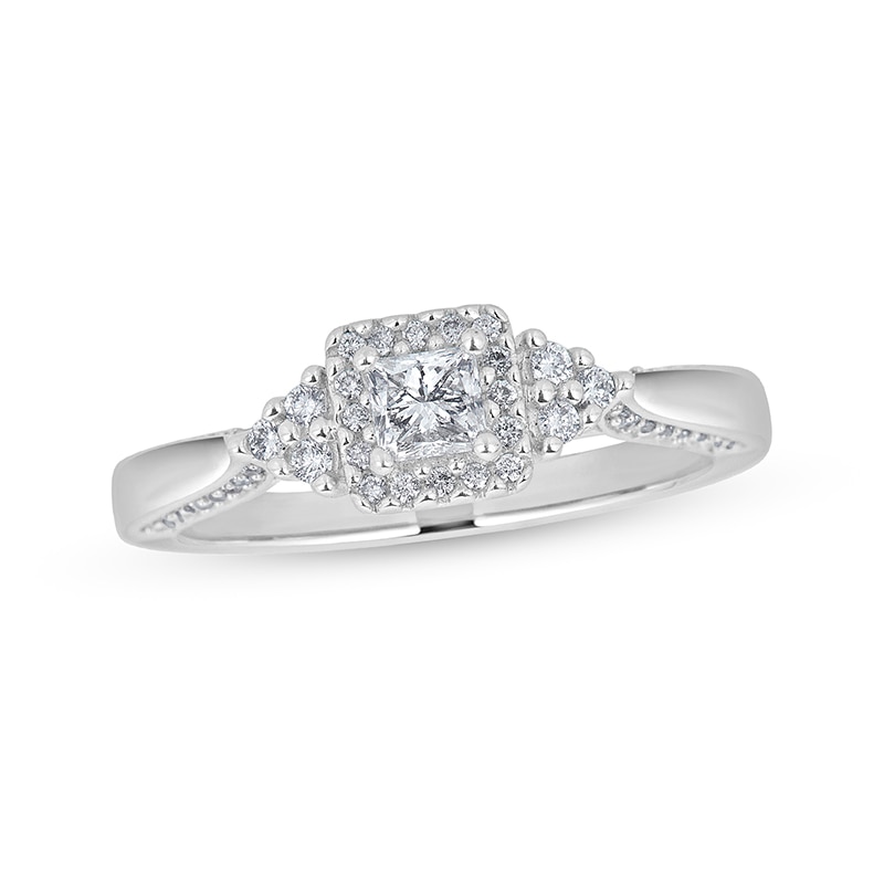 Previously Owned - 0.45 CT. T.W. Princess-Cut Diamond Frame Tri-Sides Engagement Ring in 14K White Gold