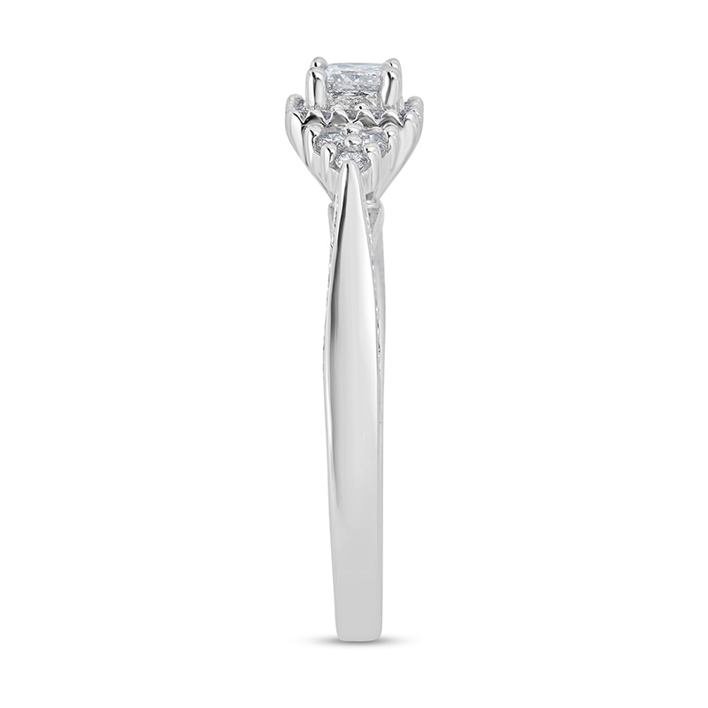 Previously Owned - 0.45 CT. T.W. Princess-Cut Diamond Frame Tri-Sides Engagement Ring in 14K White Gold