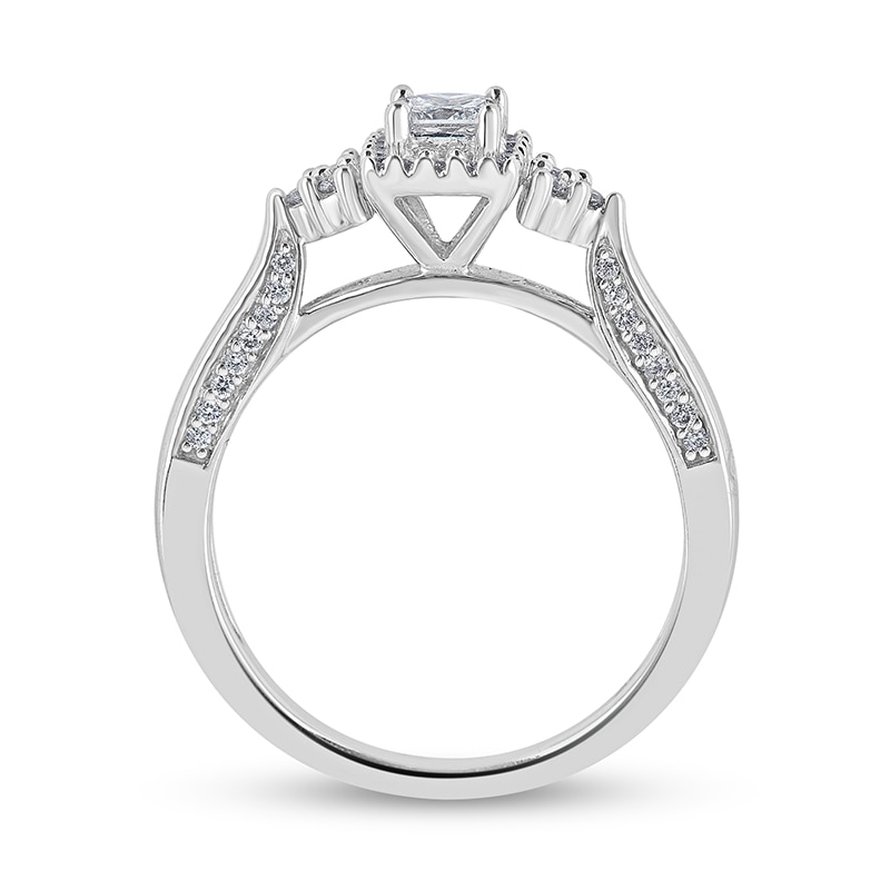 Previously Owned - 0.45 CT. T.W. Princess-Cut Diamond Frame Tri-Sides Engagement Ring in 14K White Gold