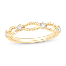 Previously Owned - 0.145 CT. T.W. Diamond Station Rope Split Shank Ring in 10K Gold