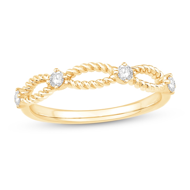 Previously Owned - 0.145 CT. T.W. Diamond Station Rope Split Shank Ring in 10K Gold
