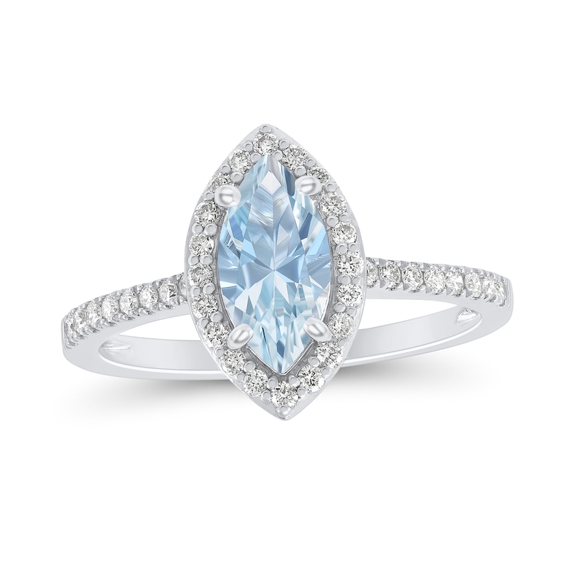 Previously Owned - Marquise Aquamarine and 0.25 CT. T.W. Diamond Frame Engagement Ring in 14K White Gold
