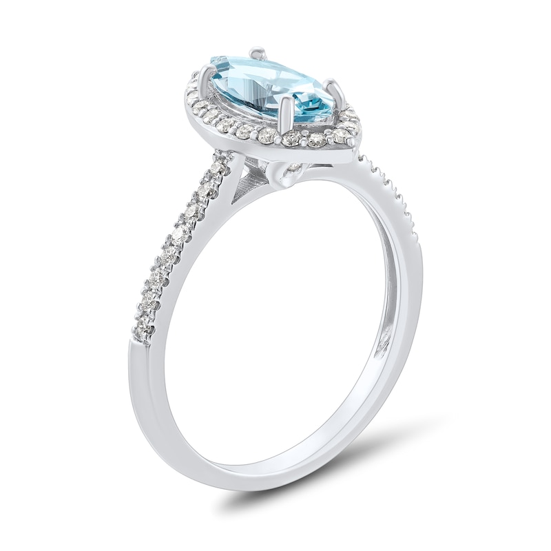 Previously Owned - Marquise Aquamarine and 0.25 CT. T.W. Diamond Frame Engagement Ring in 14K White Gold