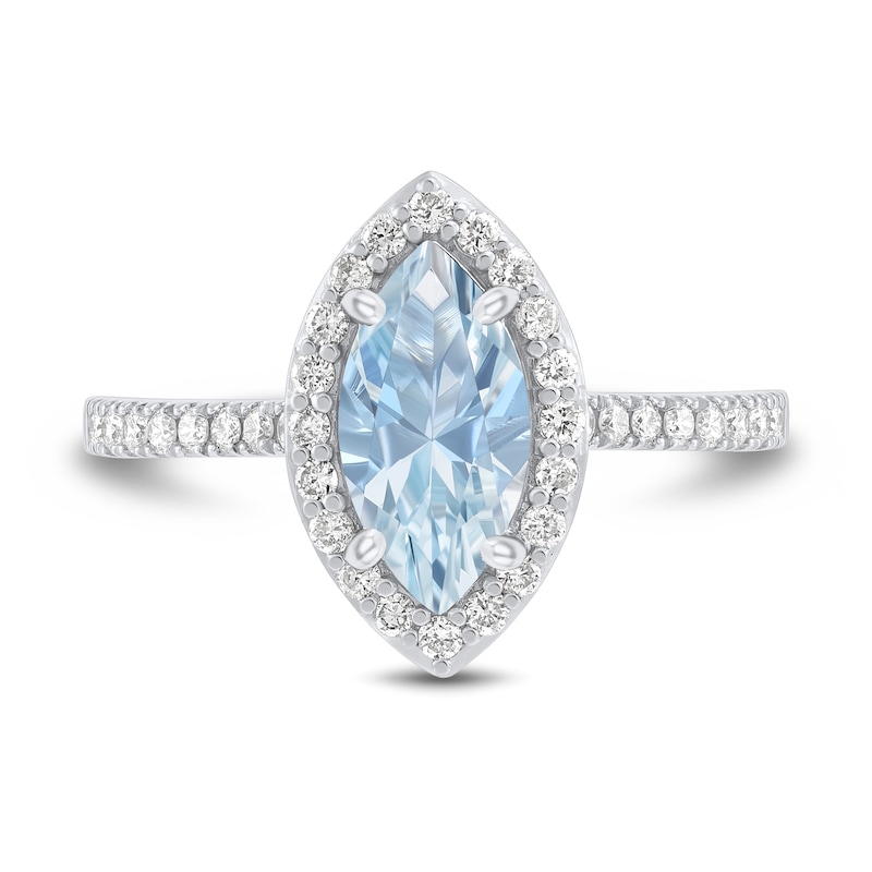 Previously Owned - Marquise Aquamarine and 0.25 CT. T.W. Diamond Frame Engagement Ring in 14K White Gold
