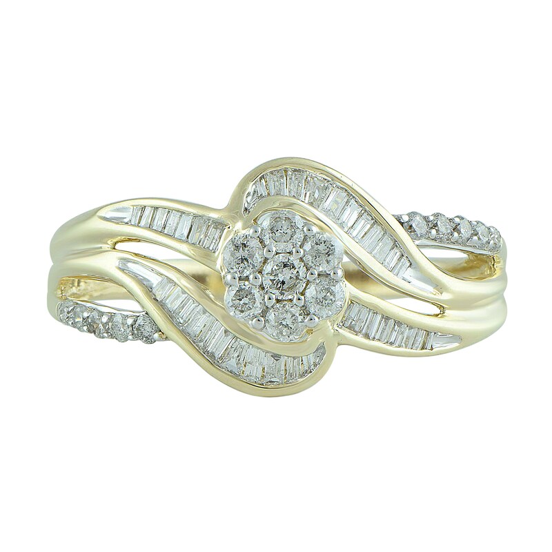 Previously Owned - 0.45 CT. T.W. Multi-Diamond Flower Bypass Ring in 10K Gold