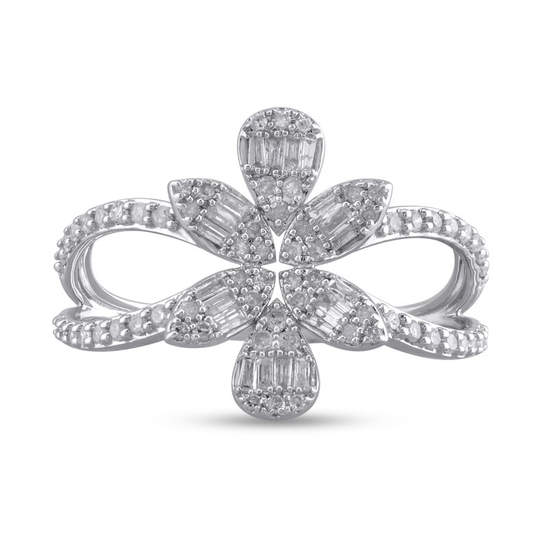 Previously Owned - 0.45 CT. T.W. Multi-Diamond Flower Split Shank Ring in 10K White Gold