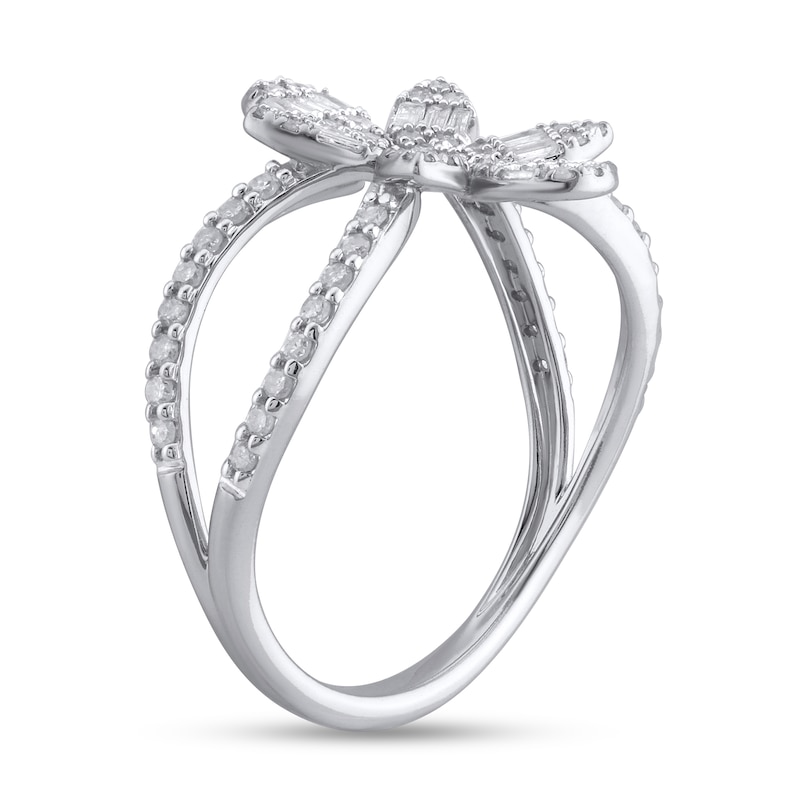 Previously Owned - 0.45 CT. T.W. Multi-Diamond Flower Split Shank Ring in 10K White Gold
