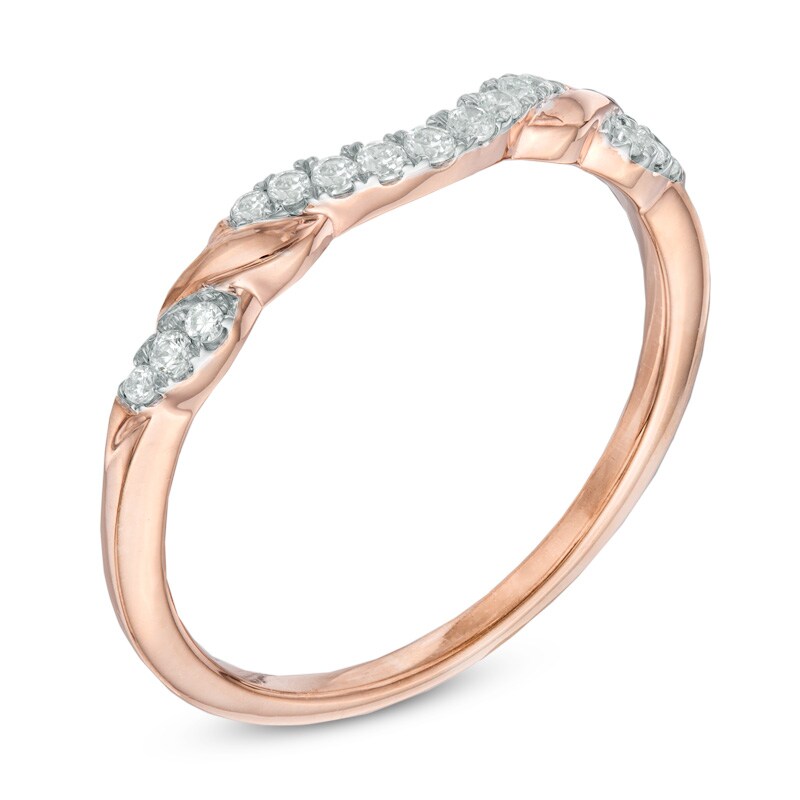 Previously Owned - 0.12 CT. T.W. Diamond Ribbon Wrapped Contour Wedding Band in 14K Rose Gold