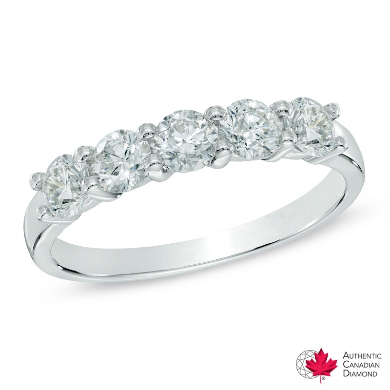 Previously Owned - 1.00 CT. T.W. Canadian Certified Diamond Five Stone Band in 14K White Gold (I/I3)