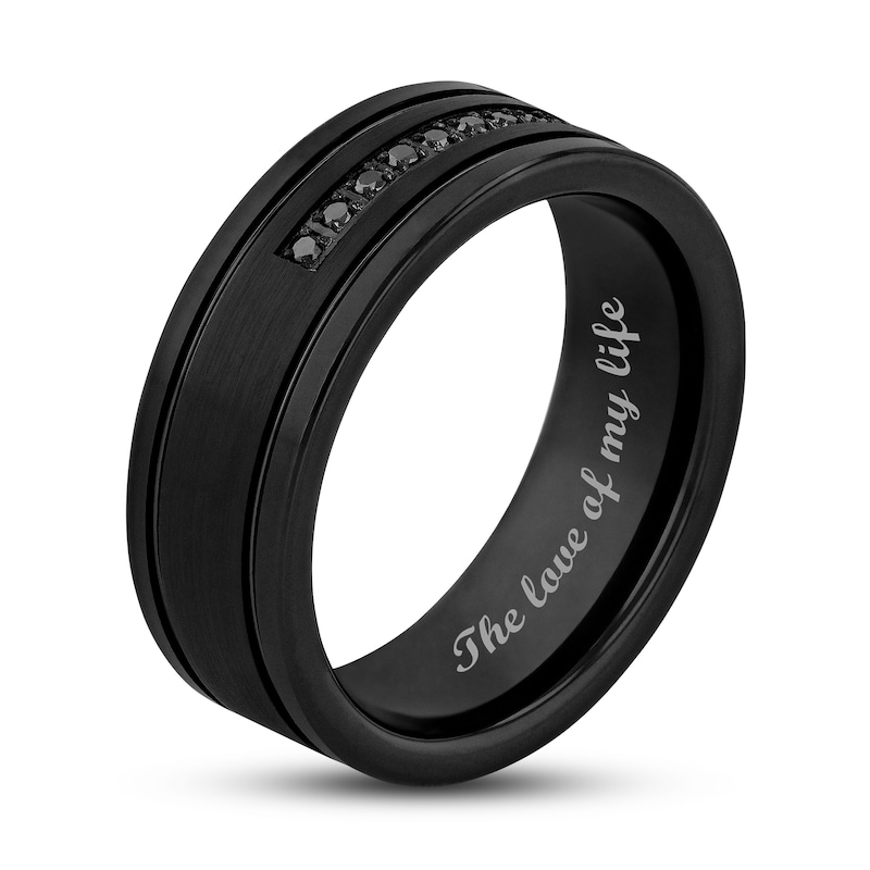 Previously Owned - Men's 0.09 CT. T.W. Black Diamond Double Groove Comfort-Fit Wedding Band in Tungsten with Black IP (1 Line)