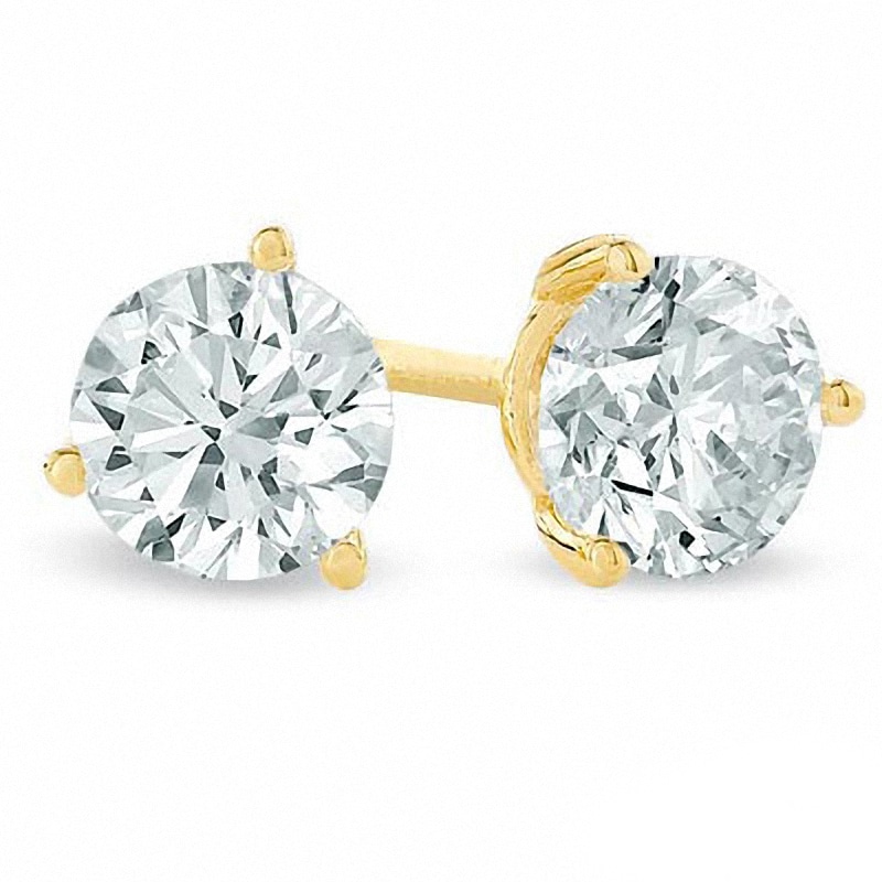 Previously Owned - 0.10 CT. T.W. Canadian Certified Diamond Solitaire Stud Earrings in 14K Gold (I/I2)