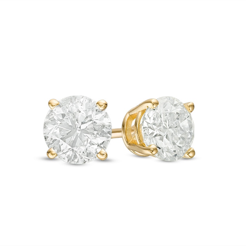 Previously Owned - 1.00 CT. T.W. Certified Diamond Solitaire Stud Earrings in 14K Gold (J/I2)