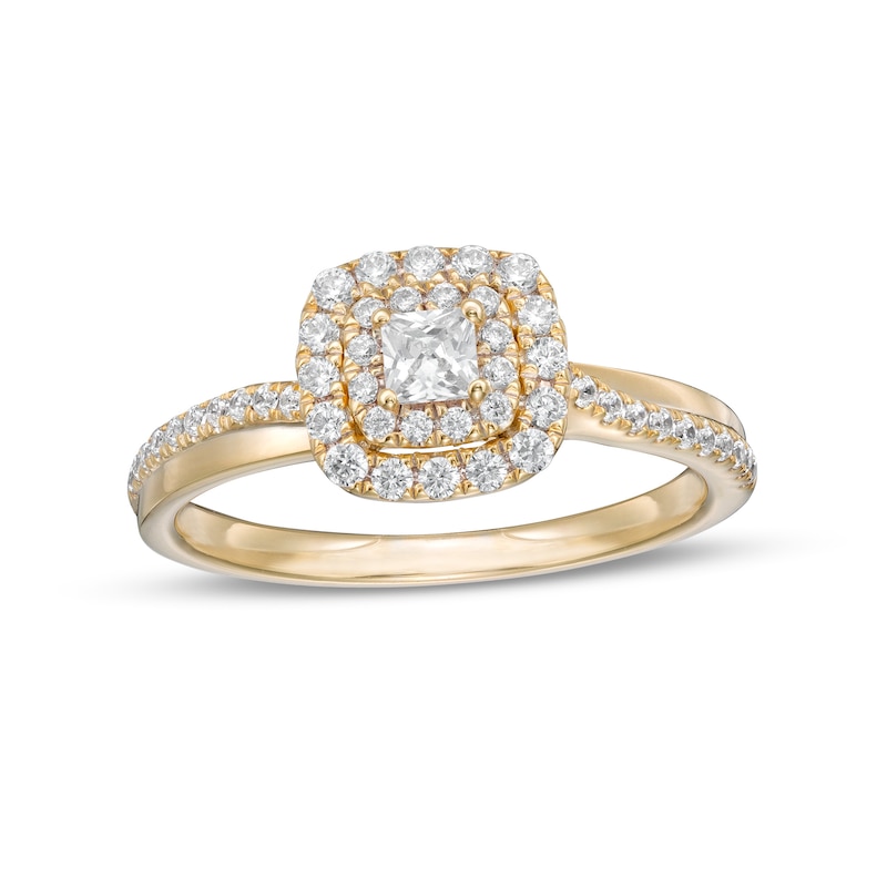 Previously Owned - 0.45 CT. T.W. Princess-Cut Diamond Double Frame Engagement Ring in 14K Gold (I/I2)