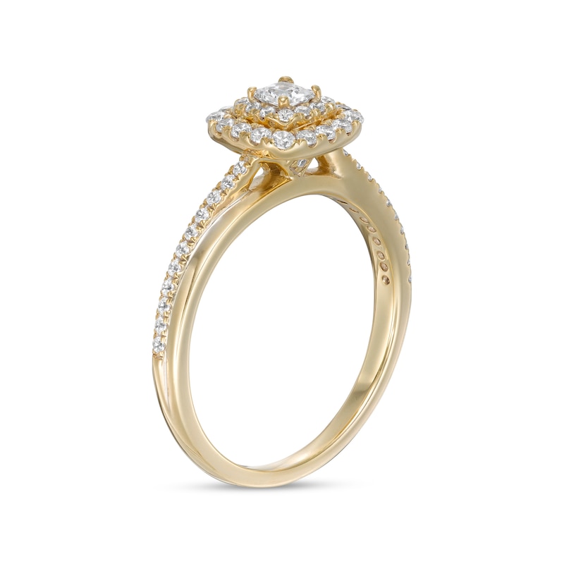 Previously Owned - 0.45 CT. T.W. Princess-Cut Diamond Double Frame Engagement Ring in 14K Gold (I/I2)