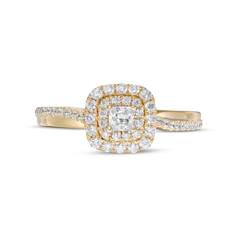 Previously Owned - 0.45 CT. T.W. Princess-Cut Diamond Double Frame Engagement Ring in 14K Gold (I/I2)