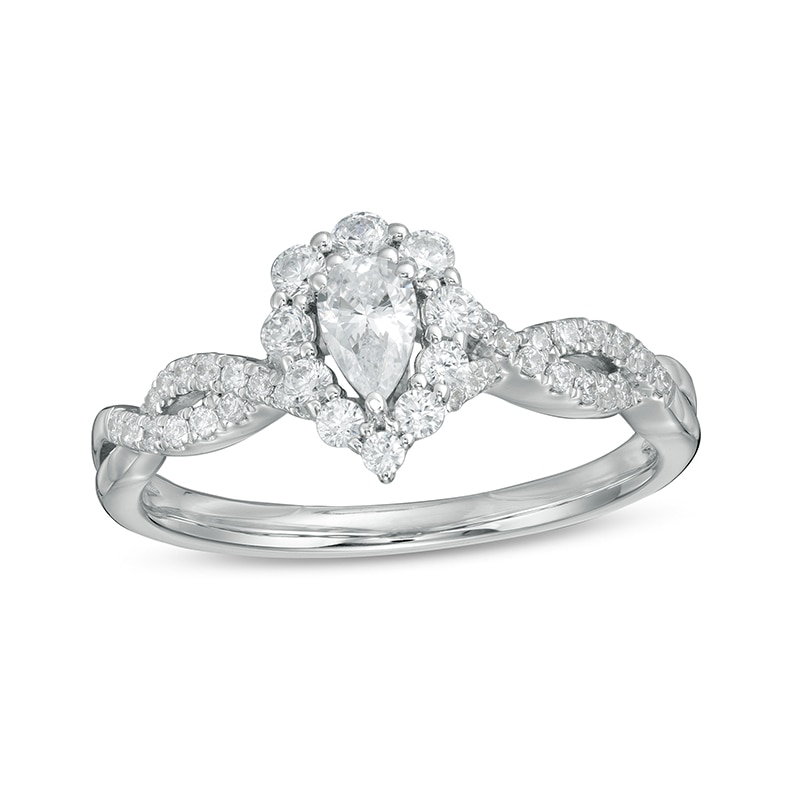 Previously Owned - 0.50 CT. T.W. Pear-Shaped Diamond Frame Twist Shank Engagement Ring in 14K White Gold