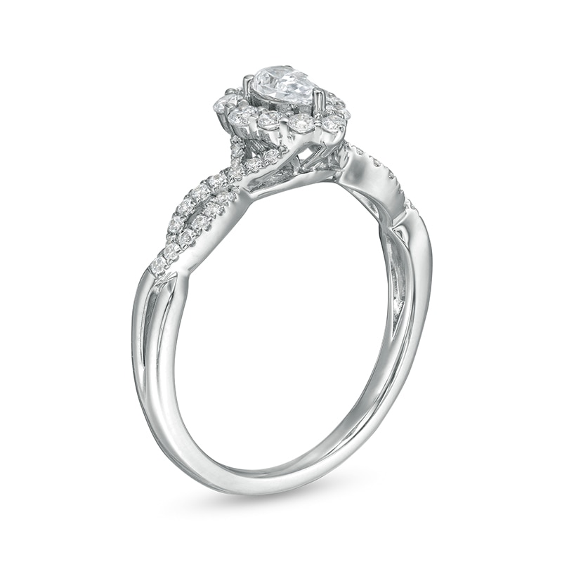 Previously Owned - 0.50 CT. T.W. Pear-Shaped Diamond Frame Twist Shank Engagement Ring in 14K White Gold