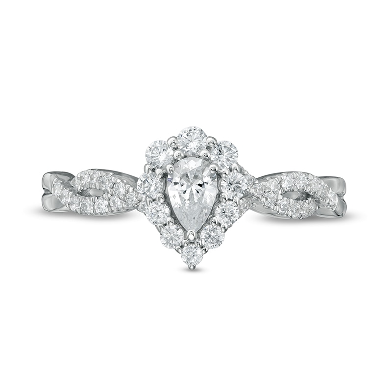 Previously Owned - 0.50 CT. T.W. Pear-Shaped Diamond Frame Twist Shank Engagement Ring in 14K White Gold