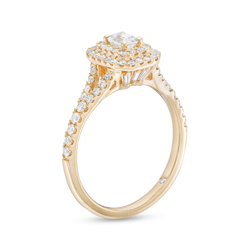 Previously Owned - Emmy London 0.80 CT. T.W. Certified Emerald-Cut Diamond Double Engagement Frame Ring in 18K Gold (F/ VS2)