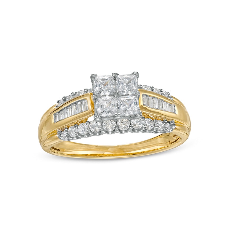 Previously Owned - 0.95 CT. T.W. Quad Princess-Cut Diamond Engagement Ring in 10K Gold