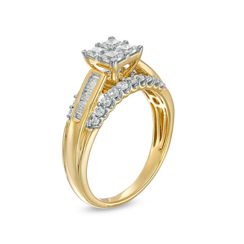 Previously Owned - 0.95 CT. T.W. Quad Princess-Cut Diamond Engagement Ring in 10K Gold