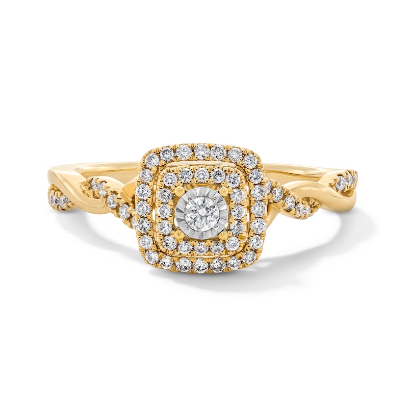 Previously Owned - 0.25 CT. T.W. Diamond Double Cushion Frame Engagement Ring in 10K Gold