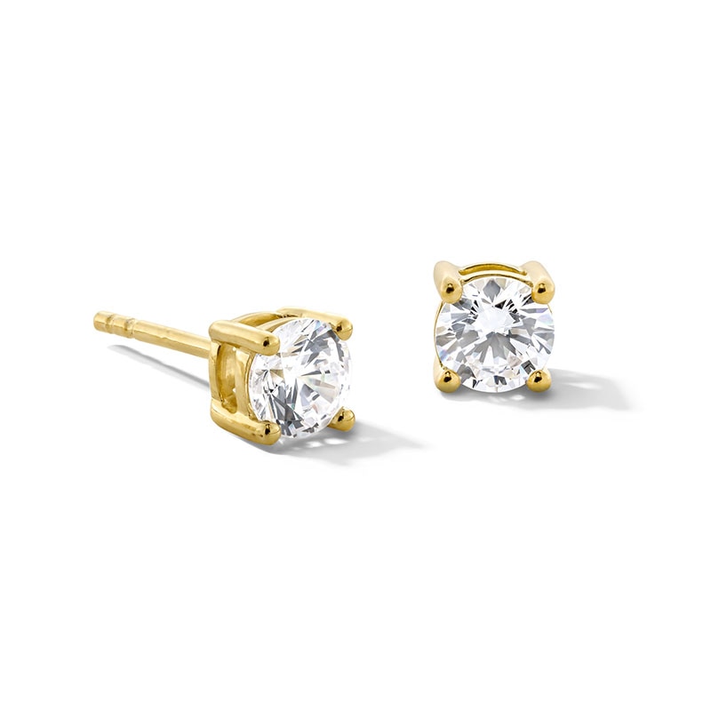 Previously Owned - 1.00 CT. T.W. Certified Lab-Grown Diamond Solitaire Stud Earrings in Sterling Silver with 10K Gold Plate (I/SI2)